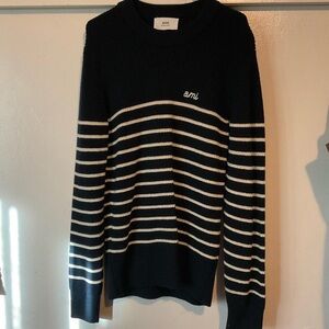 Ami Paris Alexandre Mattiussi Navy and White Striped Sweater